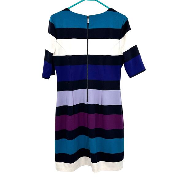 Jessica Simpson Size 8 Dress Blue Half Sleeve Sheath Back Zip Chunky Stripe - Picture 2 of 3